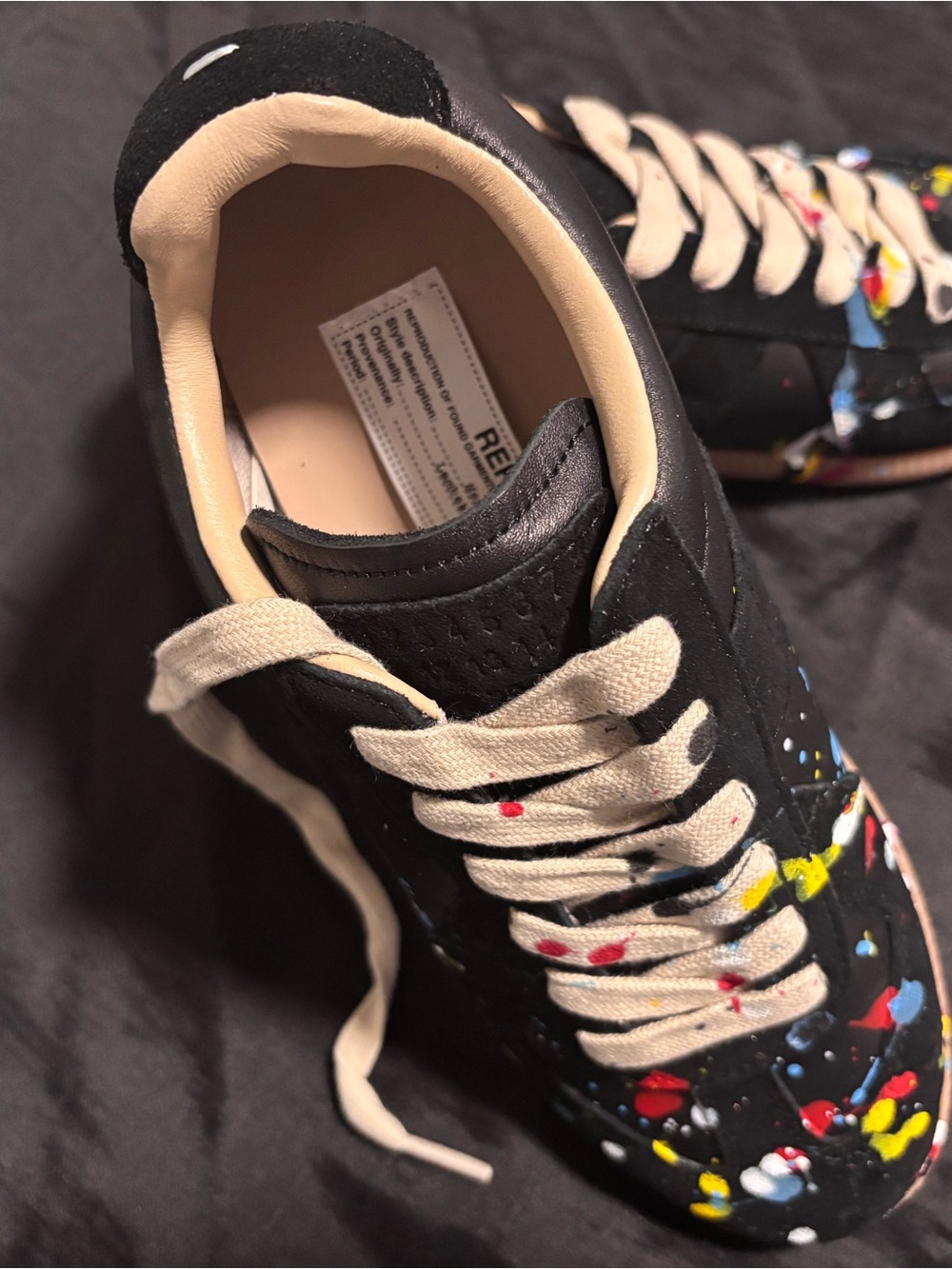 Maison Margiela black Size6.5 sneakers with colorful pain splatter
